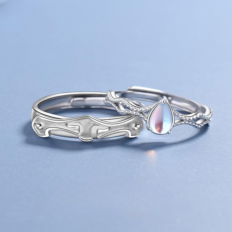 Rockyu ペアリング カップル 人気 フリーサイズ シルバー925 姫と騎士指輪 剣 ムーンストーン 大粒 お守り 永遠の愛 バレンタインデー 恋人の日 プレゼント