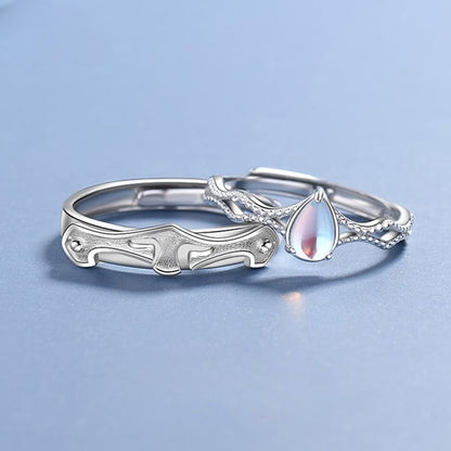 Rockyu ペアリング カップル 人気 フリーサイズ シルバー925 姫と騎士指輪 剣 ムーンストーン 大粒 お守り 永遠の愛 バレンタインデー 恋人の日 プレゼント