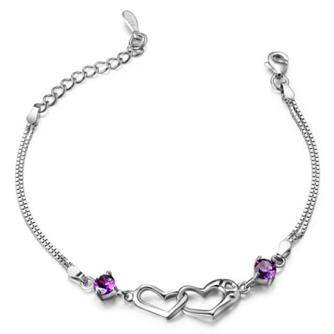 Rockyu ダブルハートブレスレット レディース – ジルコニア×シルバー925（3色ストーン）