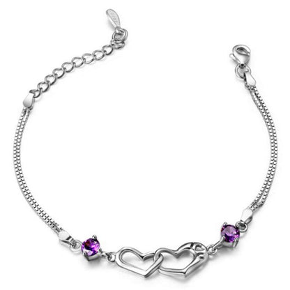 Rockyu ダブルハートブレスレット レディース – ジルコニア×シルバー925（3色ストーン）