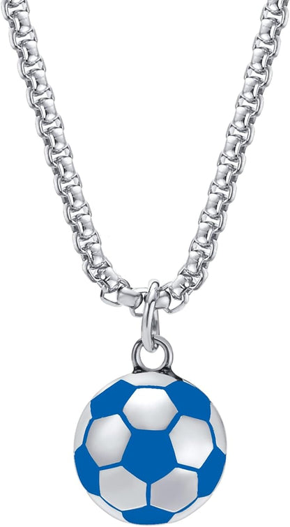 Rockyu メンズネックレス サッカーボールペンダント ステンレス 金属アレルギー対応 スポーツ応援ギフト