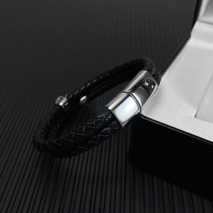 Rockyu メンズ スカル レザーブレスレット 2連 ドクロ ステンレス シルバー ゴールド ブラック