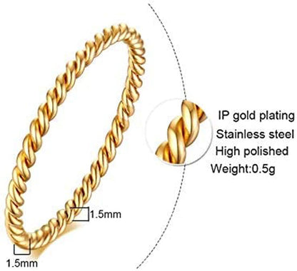 Rockyu ツイストステンレスピンキーリング 3色セット 金属アレルギー対応 関節リング