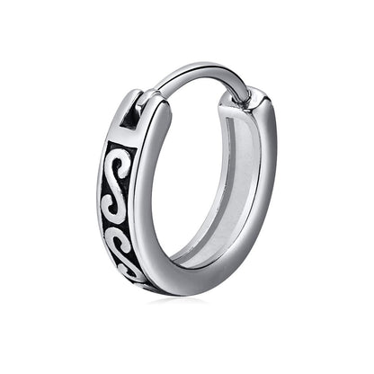 Rockyu メンズ フープピアス シルバー ステンレス 彫刻デザイン 片耳用 小さめ 金属アレルギー対応