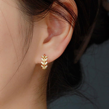 Rockyu ピアス レディース オリーブリーフデザイン フープピアス 18金仕上げ シルバー925 キュービックジルコニア