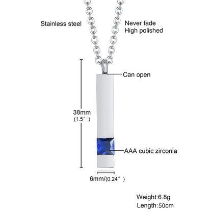 Rockyu メモリアルネックレス スティックペンダント 遺骨収納 ジルコニア付き 防水 ステンレス製