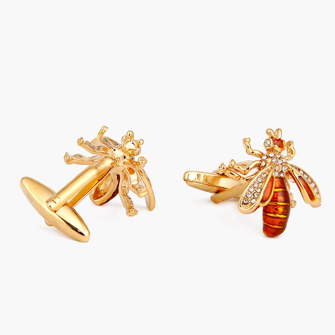 Rockyu カフスボタン メンズ 蜜蜂モチーフ ピンクゴールド＆レッド ビジネス＆カジュアル