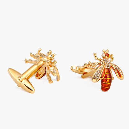 Rockyu カフスボタン メンズ 蜜蜂モチーフ ピンクゴールド＆レッド ビジネス＆カジュアル