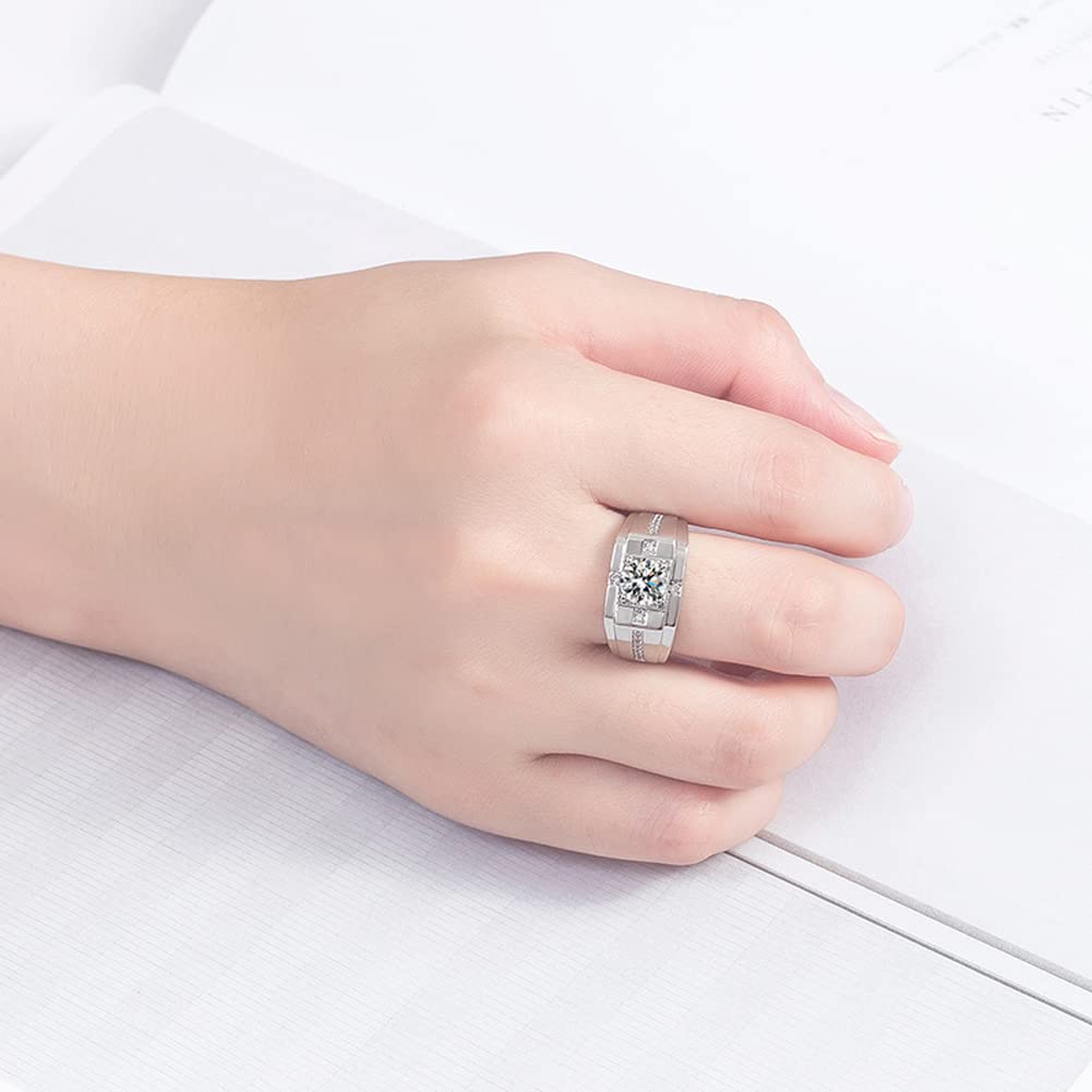 Rockyu メンズリング フリーサイズ 一粒ジルコニア シルバー 光沢仕上げ