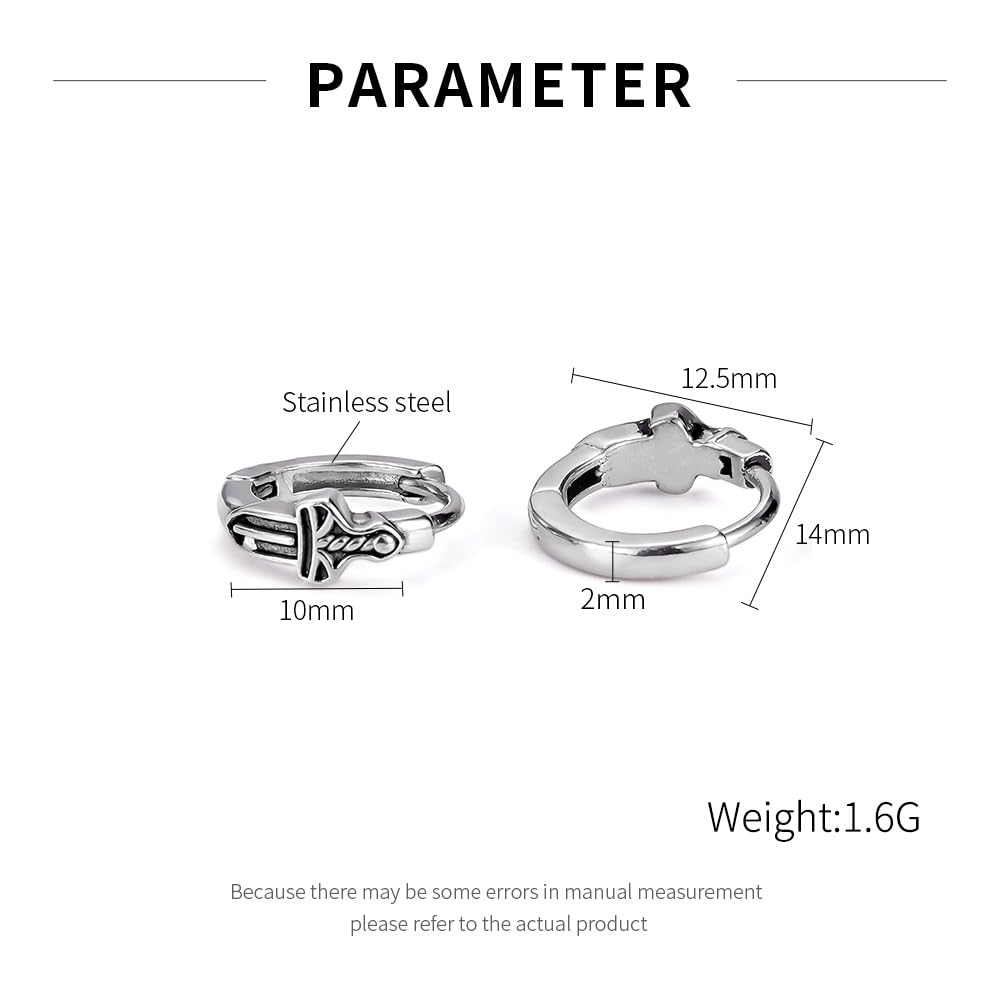 Rockyu ピアス メンズ ステンレス 片耳 剣モチーフ フープ型 シルバー アレルギー対応