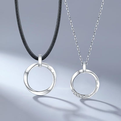 Rockyu ペアネックレス メンズ レディース リングデザイン 革紐＆チェーン 金属アレルギー対応