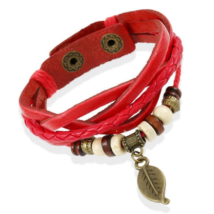 【リーフの風が吹く】カラフル牛革ブレスレット｜調整可能・レディース＆メンズ兼用