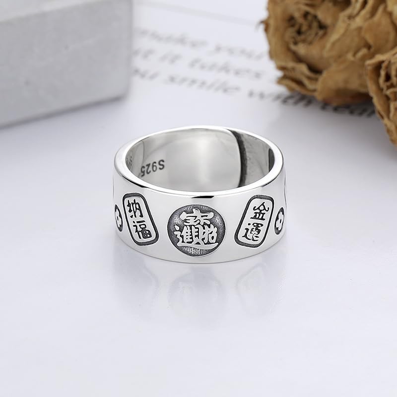 Rockyu 指輪 レディース メンズ 太め シルバー925 金運アップ リング 金属アレルギー対応 フリーサイズ 縁起物 お守り