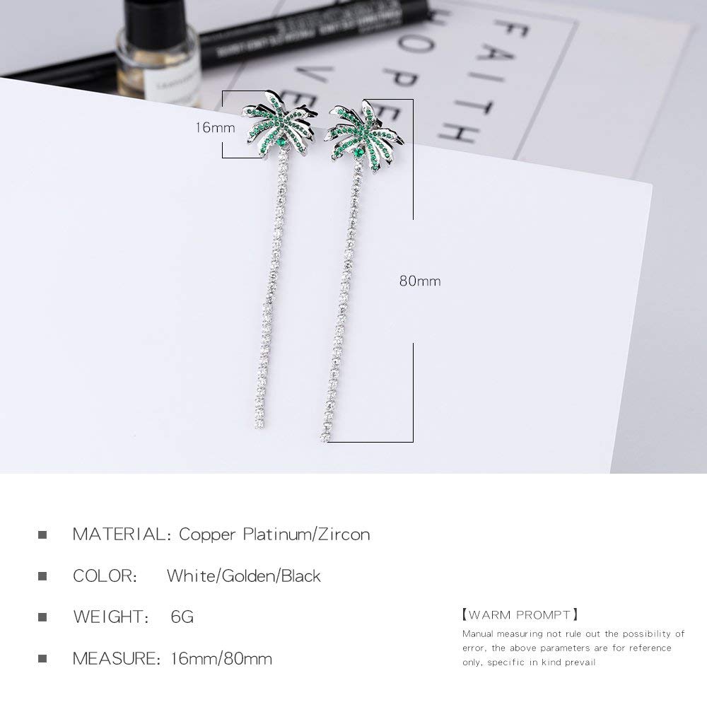 Rockyu ココナッツツリーデザイン チェーンピアス レディース ジルコニア サマーリゾートスタイル