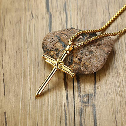 Rockyu ネックレス メンズ クロス 釘デザイン ステンレス製 金属アレルギー対応