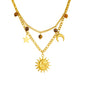 Rockyu 太陽と月の2連ネックレス ゴールド ステンレス 星チャーム付き