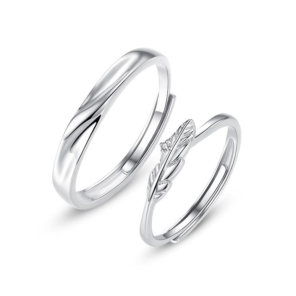 Rockyu 指輪 カップル ペアリング メンズ レディース シルバー925 羽モチーフ ジルコニア 調整可能 純銀製 リング