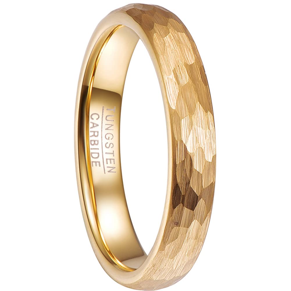 Rockyu タングステンリング 鎚目加工 ピンクゴールド＆ゴールド メンズ 6mm甲丸リング