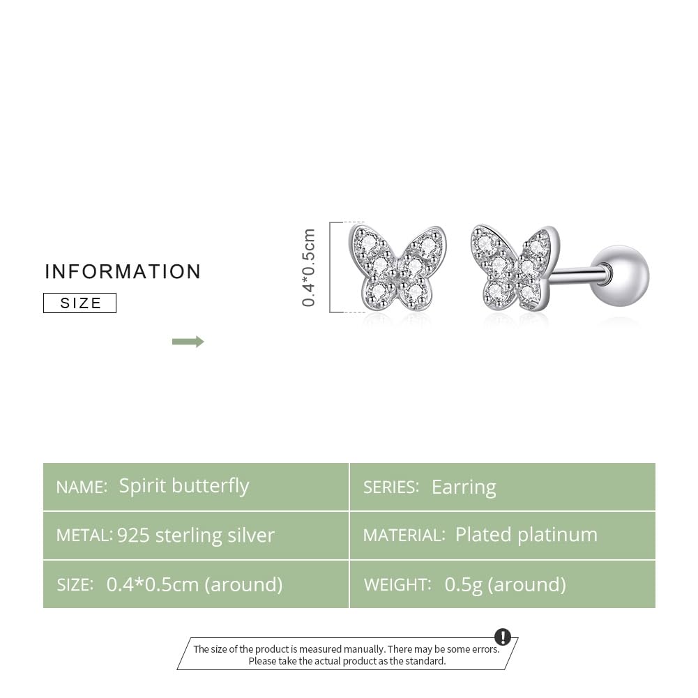 Rockyu シルバー925 バタフライジルコニア スタッドピアス