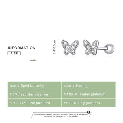 Rockyu シルバー925 バタフライジルコニア スタッドピアス