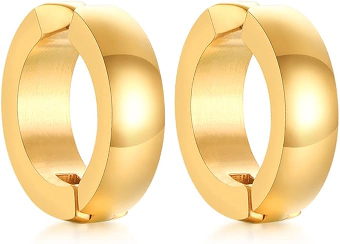 Rockyu メンズレディース兼用 フープピアス ステンレス製 シンプルデザイン 金属アレルギー対応 ブラック ゴールド シルバー