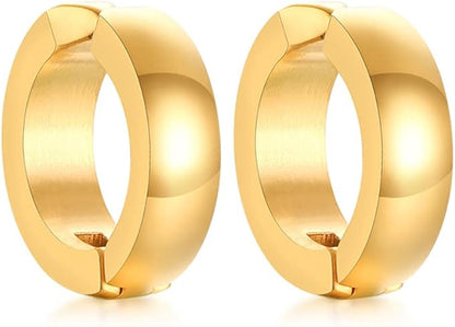 Rockyu メンズレディース兼用 フープピアス ステンレス製 シンプルデザイン 金属アレルギー対応 ブラック ゴールド シルバー