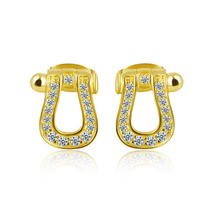 Rockyu シルバー925＆ピンクゴールド 馬蹄U型ジルコニアピアス レディース 金属アレルギー対応