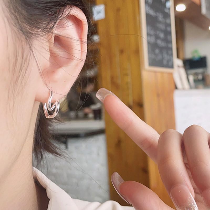 Rockyu S925シルバー＆ゴールド 不規則ツイストハート フープピアス レディース