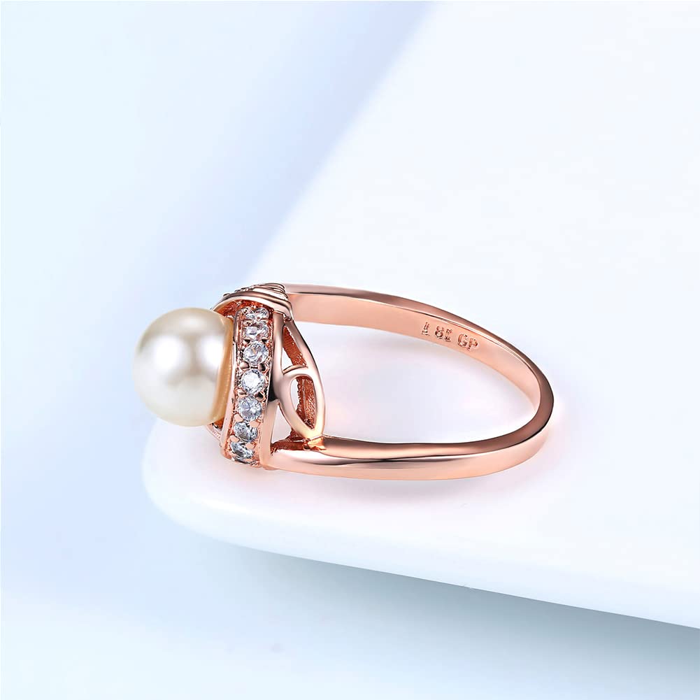 Rockyu 指輪 レディース パール リング ピンクゴールド シルバー キュービックジルコニア 18K仕上げ