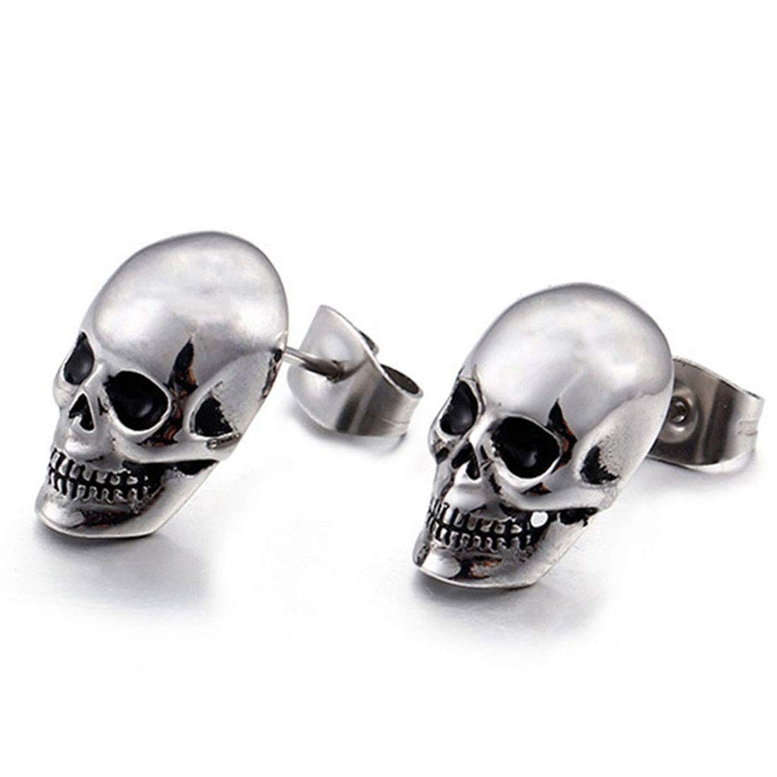 Rockyu ピアス メンズ スカル シルバー チタン合金 両耳セット