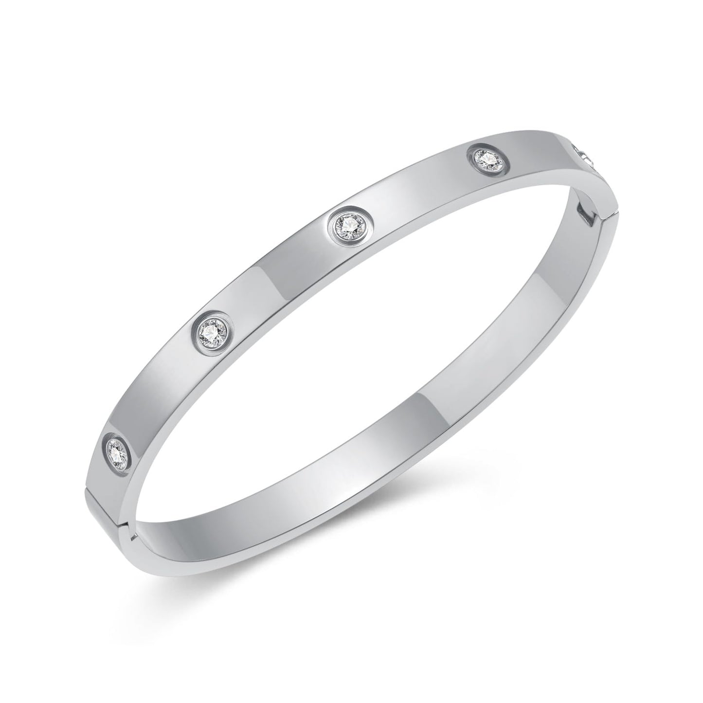 Rockyu ブレスレット レディース ステンレス製 キュービックジルコニア付き 3色バングル