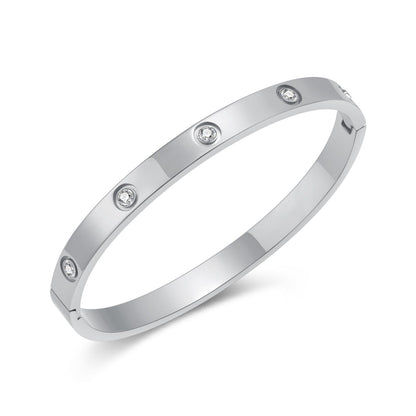 Rockyu ブレスレット レディース ステンレス製 キュービックジルコニア付き 3色バングル