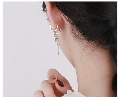 Rockyu シルバー925 スマイル×うさぎモチーフ フリンジピアス（非対称デザイン）