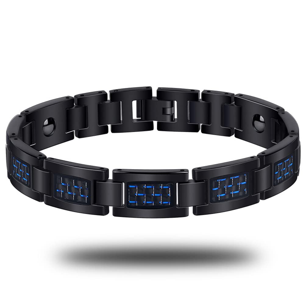 Rockyu ブレスレット メンズ 磁気 ゲルマニウム 静電気除去 ステンレス チェーン風デザイン