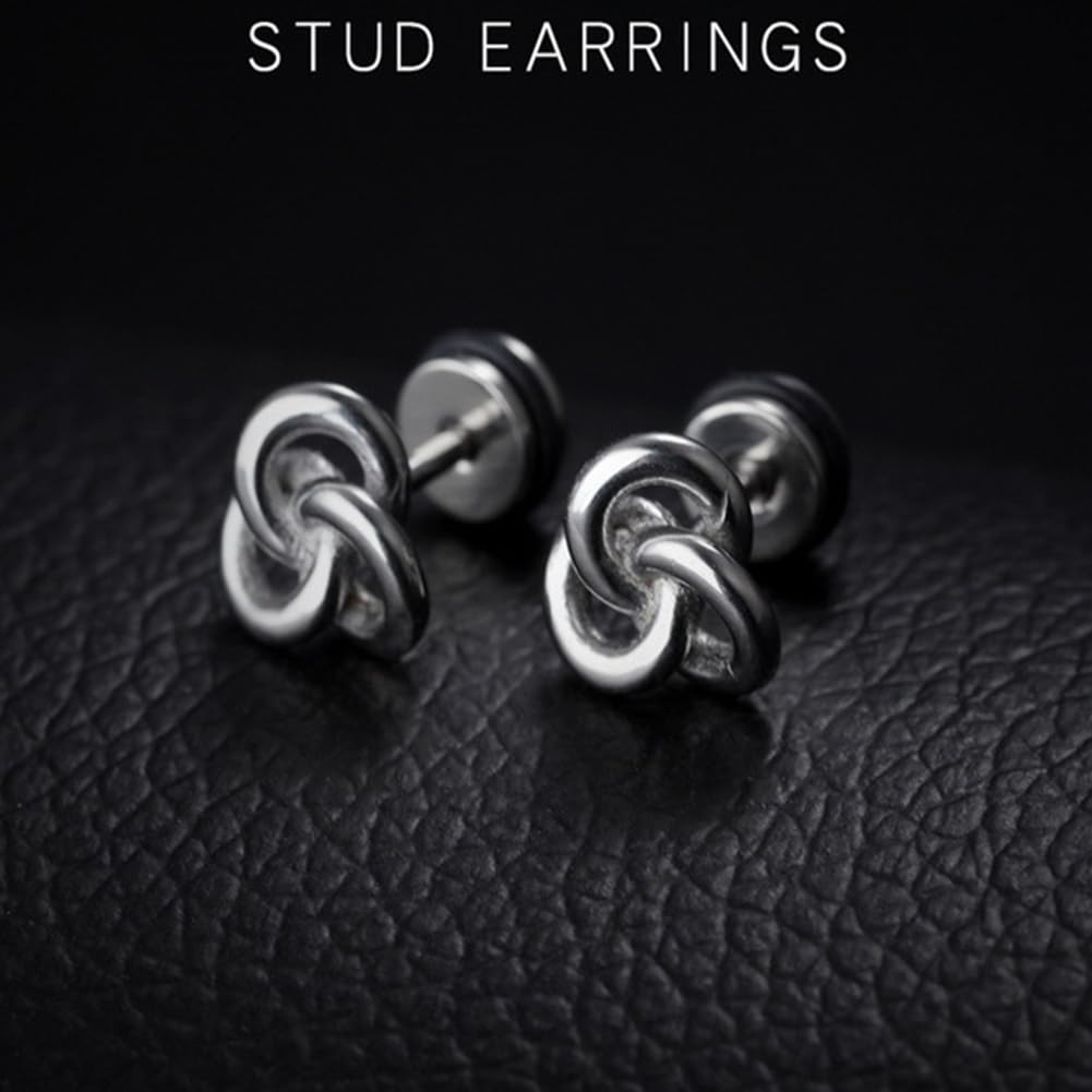 [Rockyu] ピアス メンズ レディース ブラック 結び目 渦巻 円環 ラウンドピアス おしゃれ チタン 金属アレルギー対応 記念日 誕生日 ギフト アクセサリー