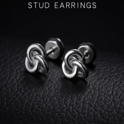 [Rockyu] ピアス メンズ レディース ブラック 結び目 渦巻 円環 ラウンドピアス おしゃれ チタン 金属アレルギー対応 記念日 誕生日 ギフト アクセサリー