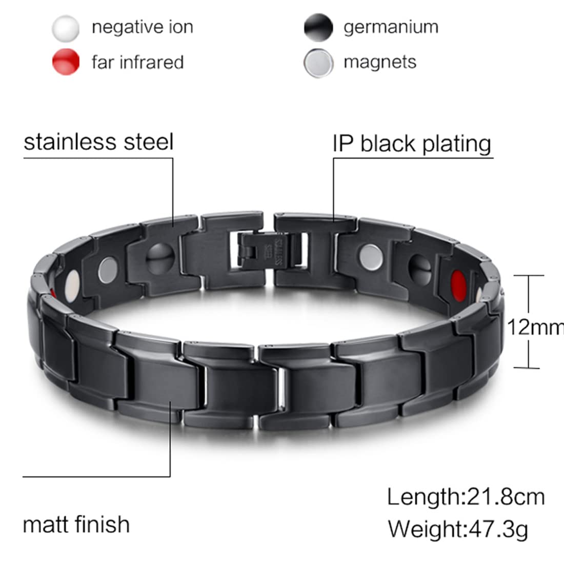Rockyu 磁気ゲルマニウムブレスレット メンズ レディース ステンレス チェーンバングル 静電気対策 血行サポートデザイン
