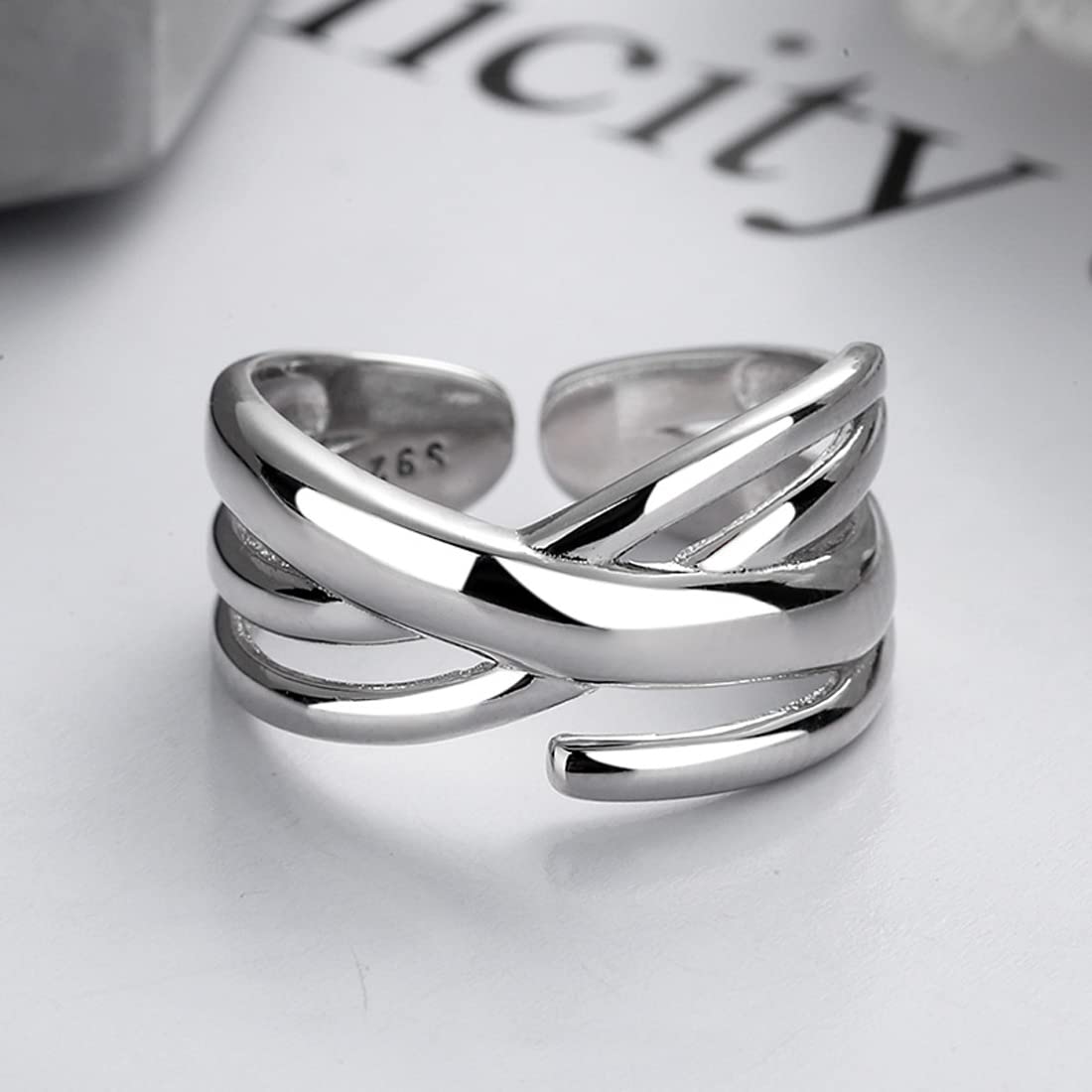 Rockyu リング レディース フリーサイズ 多連クロスデザイン シルバー ゴールド 金属アレルギー対応