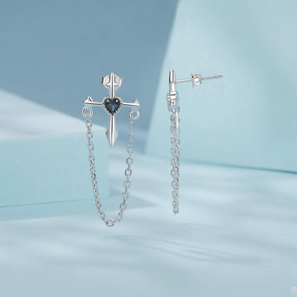 Rockyu ピアス レディース 925シルバー 十字架 チェーン 流蘇デザイン ハートモチーフ フープ 鏡面仕上げ