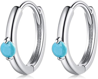 Rockyu ピアス レディース シルバー925 ジルコニア カラー宝石 鏡面仕上げ 円型 リングピアス 金属アレルギー対応 ファッション アクセサリー ギフト