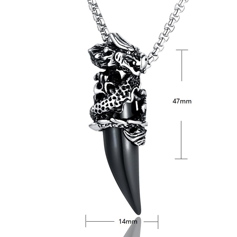 Rockyu メンズネックレス ドラゴンペンダント 牙モチーフ ステンレス製 金属アレルギー対応