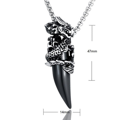 Rockyu メンズネックレス ドラゴンペンダント 牙モチーフ ステンレス製 金属アレルギー対応