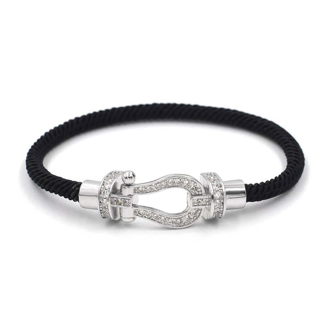 Rockyu ブレスレット レディース メンズ 馬蹄形 ジルコニア 編み込み ステンレス 金属アレルギー対応