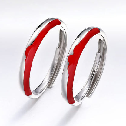 Rockyu ペアリング カップルリング 2個セット メンズ レディース シルバー925 純銀 血色エナメル サイズ調整可能