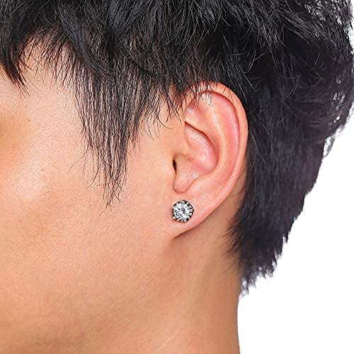 Rockyu ピアス メンズ レディース 両耳用 スタッドピアス ブラック＆クリア CZダイヤモンド