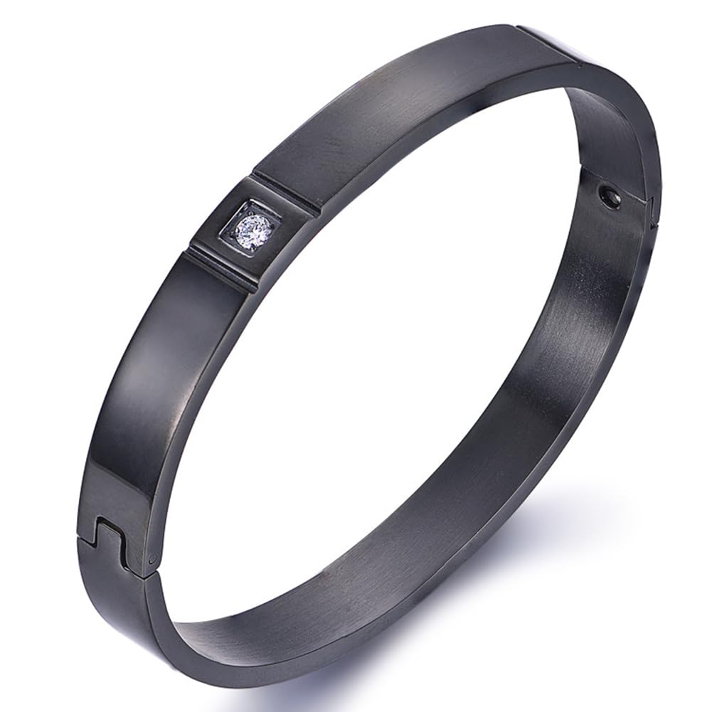 Rockyu ペアブレスレット – チタン製シンプルバングル ダイヤ付き メンズ＆レディース