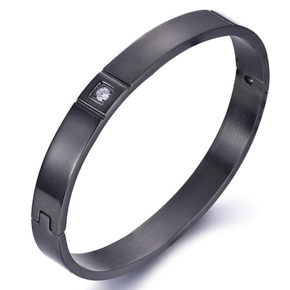 Rockyu ペアブレスレット – チタン製シンプルバングル ダイヤ付き メンズ＆レディース