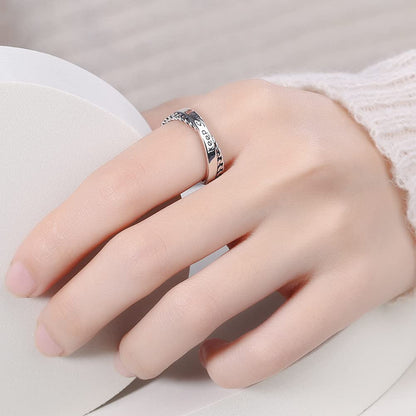 Rockyu レディース リング シルバー925 フリーサイズ 英字刻印 交差デザイン 金属アレルギー対応