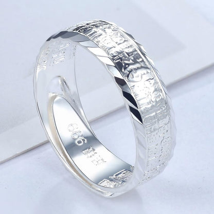 Rockyu 福字刻印 メンズリング シルバー999 フリーサイズ 純銀製指輪