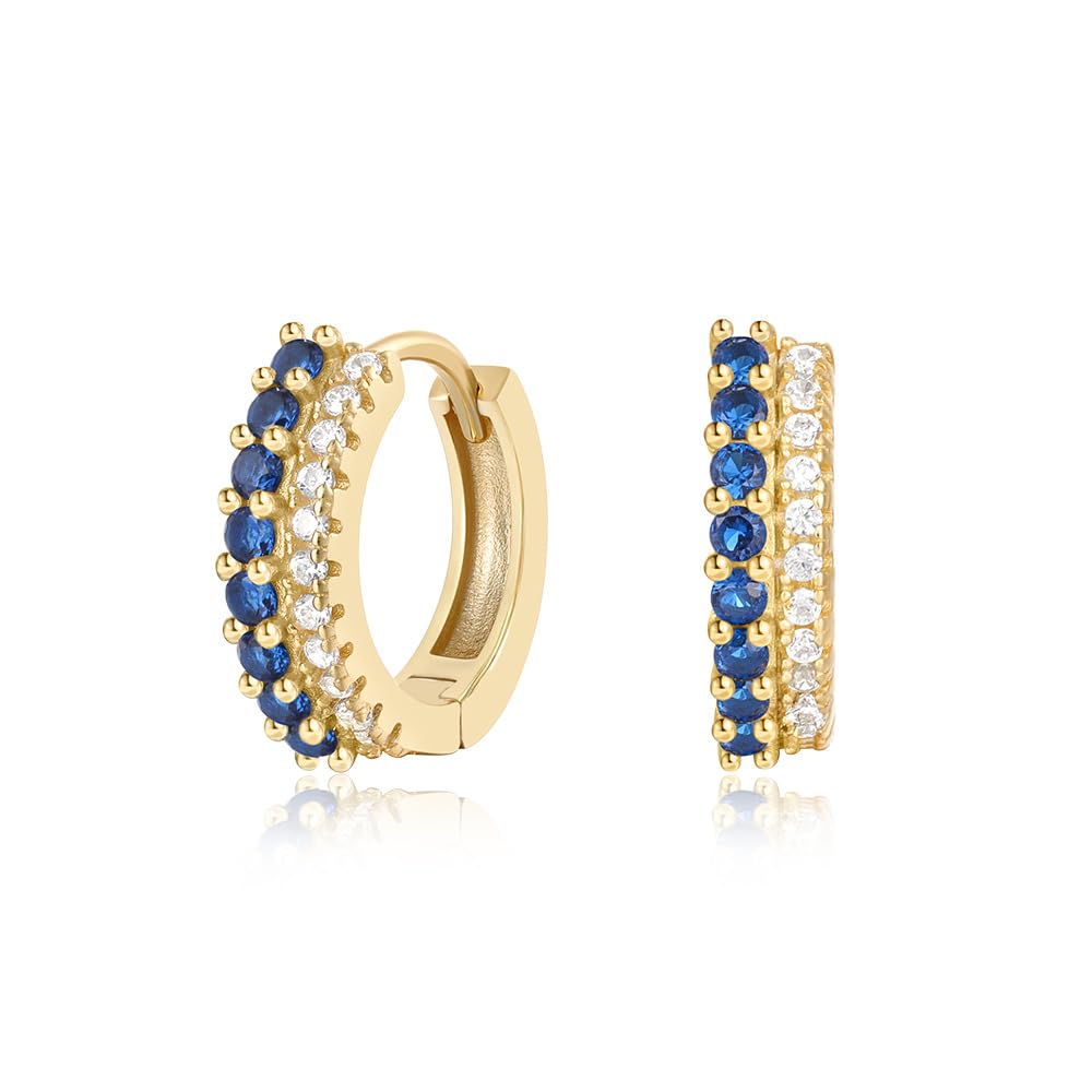 Rockyu レディース フープピアス シルバー925 ジルコニア 二連 ゴールドカラー レッド／ブルー／ターコイズ